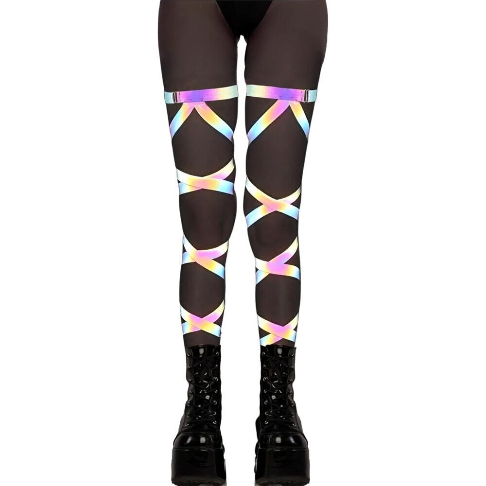 Reflective Rave Leg Wraps Holographic Straps Adjustable for Music Festivals